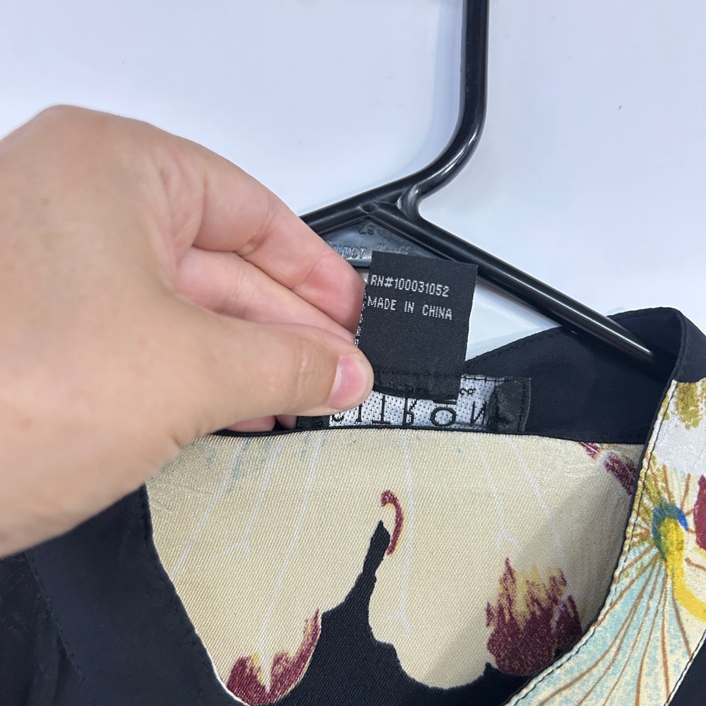 Citron Santa Monica 100% Silk Tunic 2X Black Floral Asian Art to Wear Boho - Picture 6 of 11
